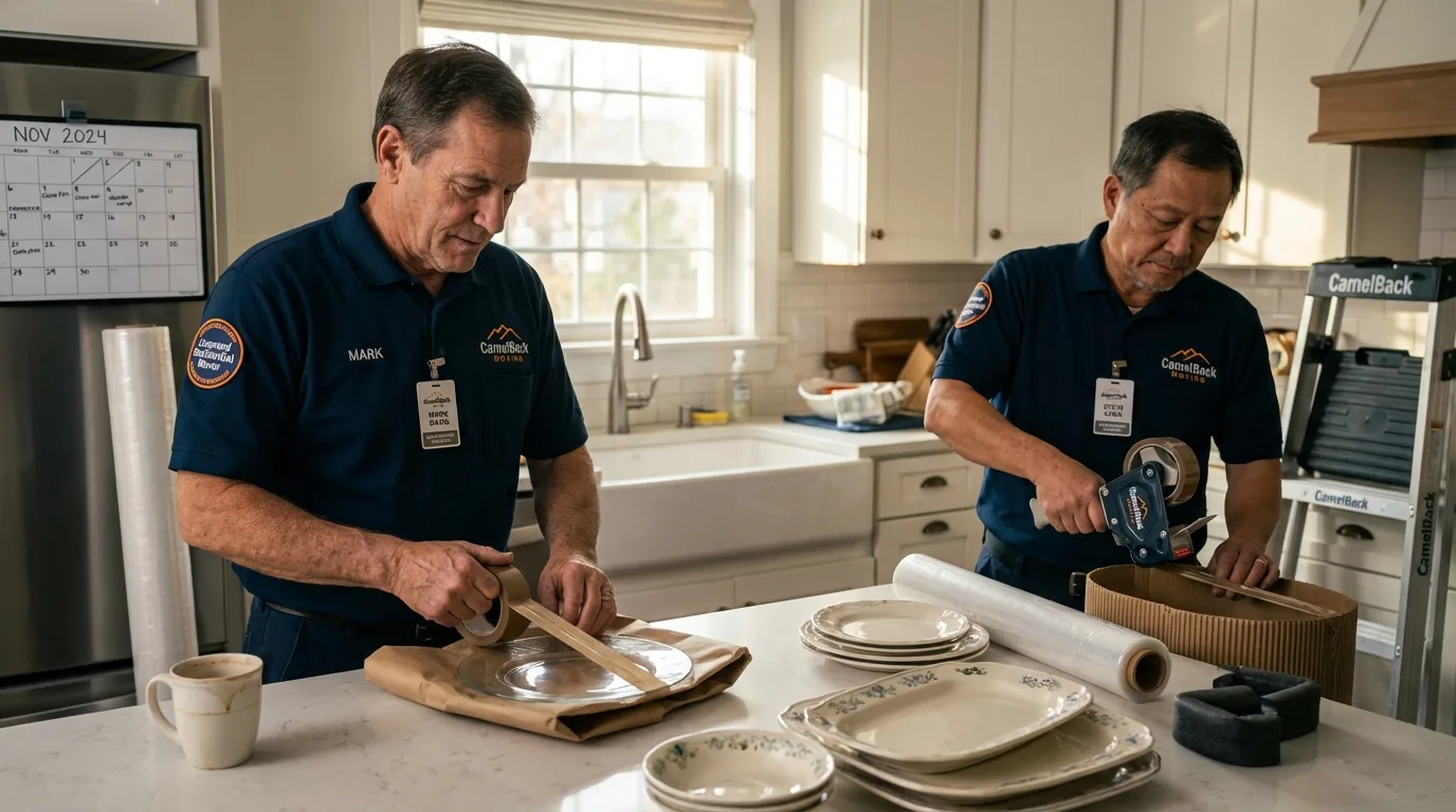 Professional crew packing kitchen dishware in Lancaster, MO
